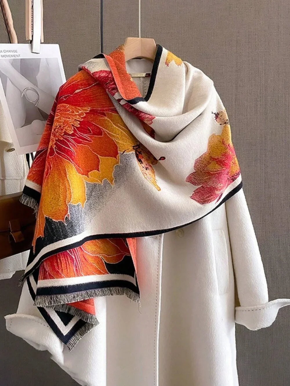 Multicolor Casual Women's Plants Jacquard Shawl Scarf Rectangular scarf